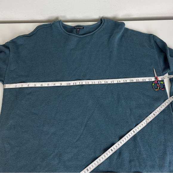 Eileen Fisher Organic Cotton Blend Teal Blue Knit Crew Neck Oversized Sweater - Picture 4 of 6